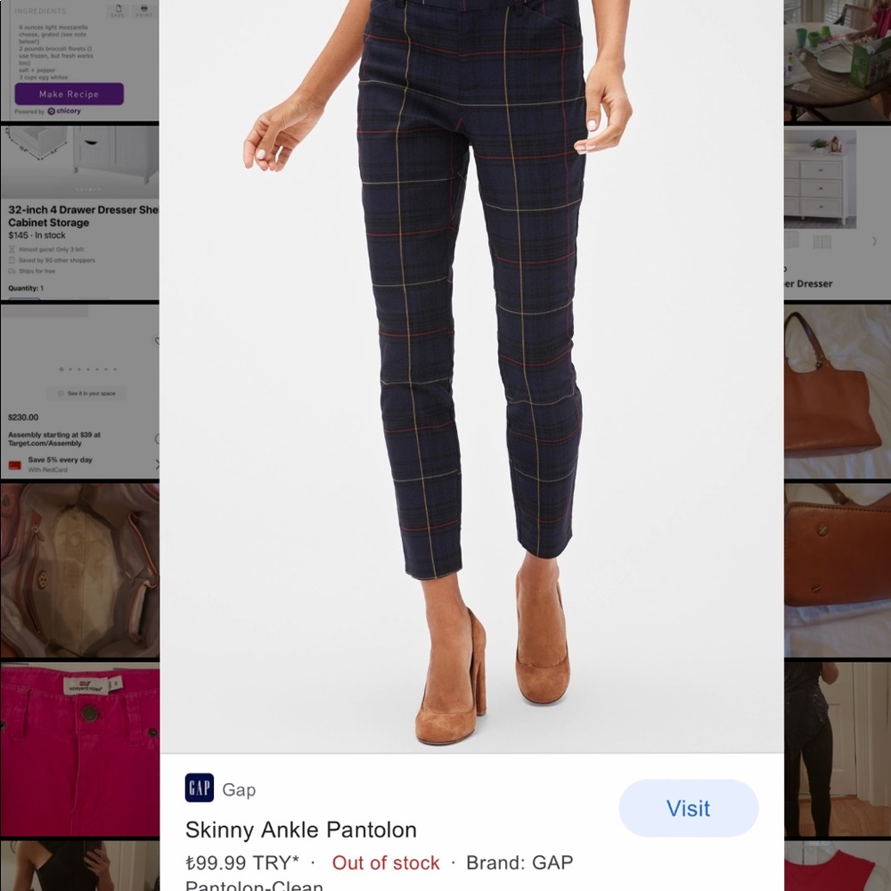 Gap plaid cropped skinny ankle pants